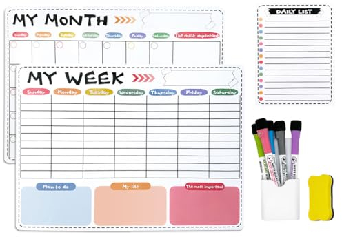 Hitopin Kühlschrank Magnetischer Wochenplaner, Magnetkalender Monatsplaner, Wochenplaner Whiteboard, Magnettafel Kühlschrank Wochenplaner Abwischbar, Kühlschrankkalender, für Familienplan-Organisation