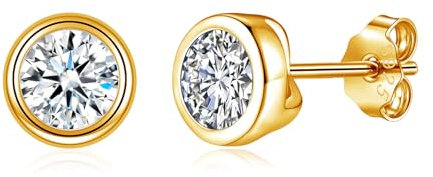 Bewenda 925 Sterling Silber Ohrringe für Damen Mädchen - Hypoallergen Gold Rund Zirkonia Ohrstecker, 6mm Klein Schlafen Knorpel für Party Geburtstage