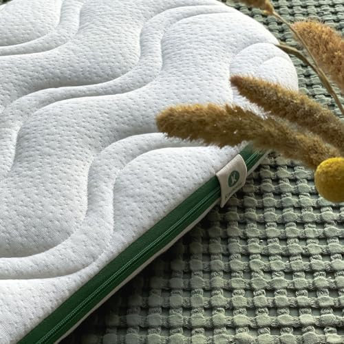 Kadolis - Matratze Landau 72x33x4 cm Aloe R - Geeignet für Kinderwagen und Babykörbe - Ovale Form - Schaumstoffmatratze mit abnehmbarem und waschbarem Bezug - ÖkoTex Zertifiziert