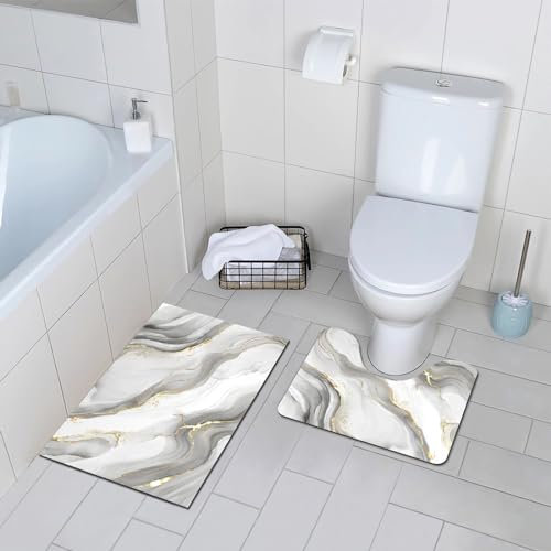 Comfoyar Alfombrilla de Ducha Antideslizante y Secado Rápido Lavable, para Baño, Ducha y Cuarto de Lavado, 40 × 60 cm + 40 × 50 cm, Blanco