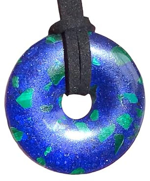 Steinfixx® - Premium Azurit-Malachit Donut synth. optional als Kette mit Silber- oder Goldanhänger und 80cm Lederband | Heilstein | Edelstein | Chakra-Stein (Donut mit 80 cm Band)