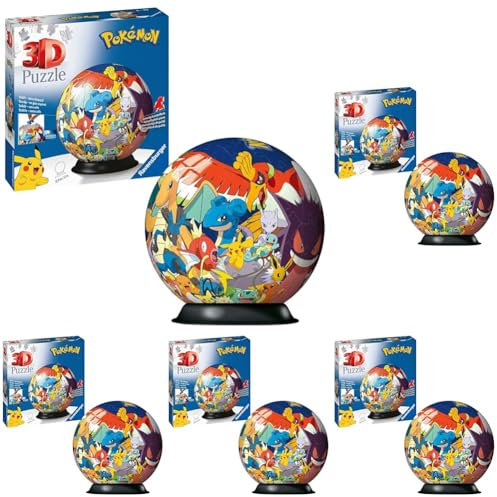 Ravensburger Pokemon 3D Jigsaw Puzzle Ball for Kids Age 6 Years Up - 72 Pieces - No Glue Required - Gifts for Boys and Girls (Pack of 5)