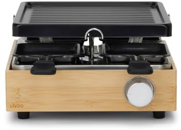 Livoo – Appareil à raclette 4 personnes DOC311 – 800W, bambou, grill amovible, antiadhésif, cuisson 23x22,5 cm