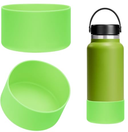 Linkidea Wasserflaschen-Schutzhülle, kompatibel mit Hydro Flask Wide Mouth Flex Cap/Strohdeckel/Chug Cap 32oz/40oz, Silikon-Flaschenbodenschutz, Flaschenstoßstange (2 Stück) (Grün)