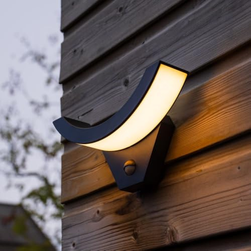 HOFTRONIC - LED Wandleuchte außen mit Bewegungsmelder - Leeds - Inkl. Dämmerungssensor - IP54 wasserdicht - 780 Lumen - 3000K warmweiß - 10 Watt - Schwarz - Aussenleuchte mit Dämmerungssensor