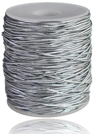 Ewparts Cordoncino elastico argentato, 90 metri, 1 mm, per braccialetti stretti, argentati, ornamenti natalizi, per la creazione di gioielli, confezioni regalo artigianali