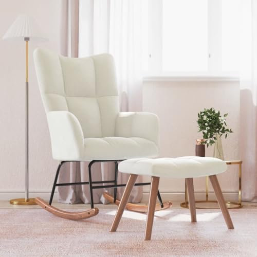 Willood Wilood Schaukelstuhl Sessel Relaxsessel Schaukelsessel Wohnzimmersessel mit Hocker CremeWeiß Samt