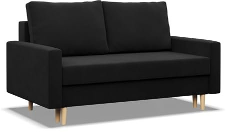 Mebligo - Sofa Mit Schlaffunktion Und Bettkasten Blank, 2 Sitzer 152 cm Breit, Schlafsofa Mit Bonellfederkern im Sitz, Ausziehbares Couch Auf Holzfüßen, Wohnzimmer - Schwarz