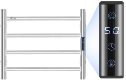 VEVOR CSS11-O-U-500500 Radiateur Sèche Électrique 4 Barres Porte Chauffant Mural, Chauffe-Serviettes à Température Réglable, Argent