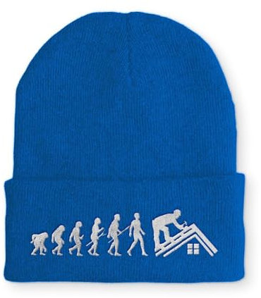 tshirtladen Dachdecker Evolution Wintermütze lustige Beanie mit Stick OneSize, Farbe: Blau