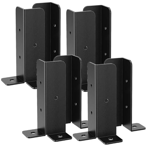 WELDUN Lot de 8 supports de poteau de clôture, base de poteau de clôture réglable avec vis, support de poteau de clôture épais noir, piquets en bois, clôture, pergola en métal