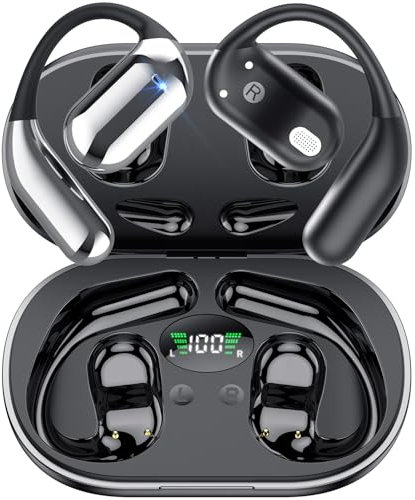 Auriculares Inalámbricos Deportivos, 2024 Auriculares inalámbricos Abiertos Bluetooth 5.4, 50 Horas de reproducción con Pantalla LED, IP7 Impermeable para Running Sport, Control Táctil