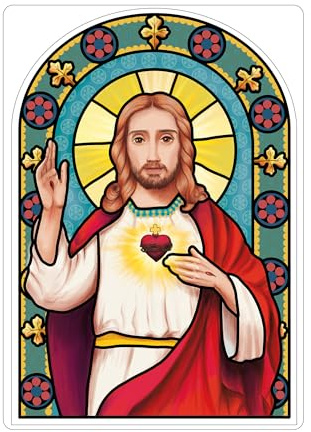 Fensterbild Winter Kirche Jesus bunt farbig rund wiederverwendbare Fensteraufkleber Mosaik Weihnachten, 1.A4 Bogen