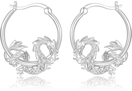 Drachen Ohrring 925 Sterling Silber Drache Creolen Ohrringe Gotik Punk Tier Ohrringe Drachen Schmuck Geschenke Weihnachts für Damen Herren Mädchen (Platin Gold)