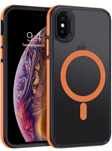 VENINGO Magnetic for iPhone XS Max Case, for iPhone XS Max Phone Case Compatible with MagSafe Matte Translucent Shockproof 360 Protective Case with Side Grippy Stripes, Orange