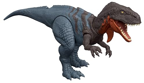 Mattel Jurassic World Rebirth Wild Roar Dinosaur Toy, Abelisaurus Posable Figure, Tail-Controlled Chomp Multi-Direction Attack & Sound, Digital Play, JGB91