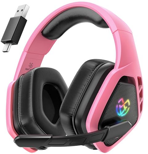 Tatybo Casque Gaming sans Fil pour PC, PS5, PS4, 2,4 GHz USB et Type-C avec Microphone, Batterie 40H, Casque Bluetooth pour Switch, Ordinateur Portable, Mobile, Mac, Rose Noir