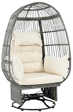 HAINEW Gartenstuhl Rattansessel Outdoor Hängesessel mit Kopfpolsterung und Kissen, Hängesessel Schaukelstuhl Loungesessel Eierstuhl für Balkon, Veranda, Terrasse