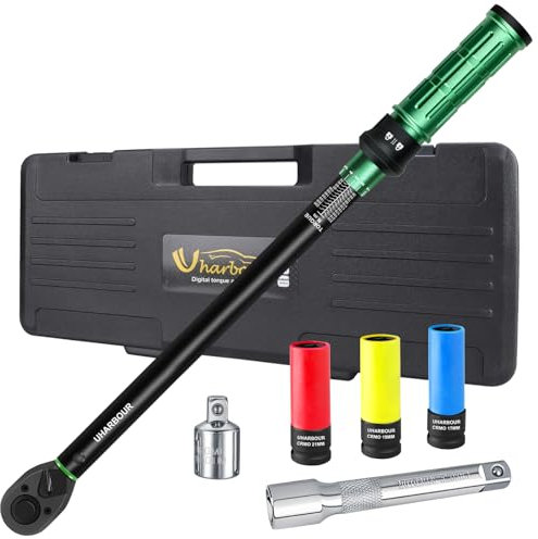 Uharbour Torque Wrench 1/2 Set, Torque Wrench Car 20-230 Nm, Car Torque Wrench Set with Three Sockets for Tightening Lug Nuts, Include Adapter and Extension Bar