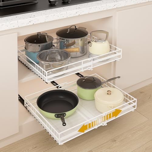 REALINN Ausziehbarer Schrank-Organizer, ausziehbar (30,5 cm - 50,8 cm), ausziehbare Schubladen, 3 Gleitschienen, Befestigung mit Kleber oder Schraube, ausrollbare Regale für Küchenschrank-Organisation