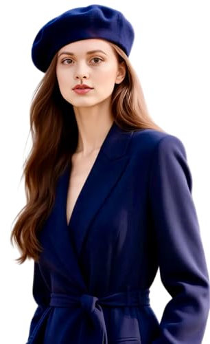 Damen Barrett Mütze Paris Style dunkel blau Baskenmütze Kaschmir Wolle für eleganten Stil Uni Farbe französisch Künstler (Dunkel Blau)