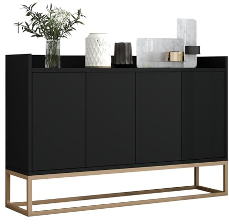 Aparador, cómoda negra, armario de cocina con 4 puertas, aparadores y aparadores de madera, diseño sin asas, estantes ajustables, armario de metal multifuncional para dormitorio, salón, cocina