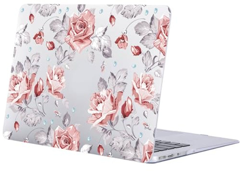FFBOFFC Hülle Kompatibel mit MacBook Air 13,6 Zoll 2022-2025 Freisetzung Modell A2681 M2 M3 A3113 A3240 mit Liquid Retina Display & Touch ID, Plastik Hartschale Schutzhülle Cover, Rose Blume