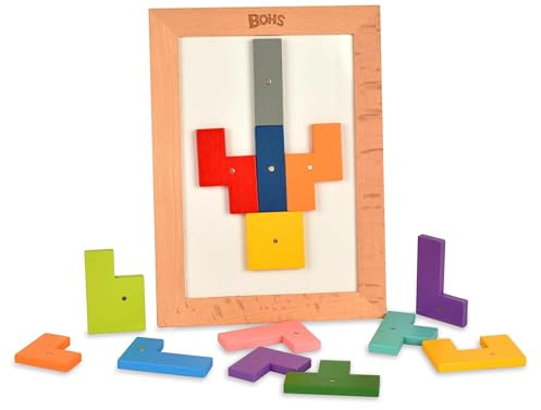 BOHS Wooden Magnetic Jigsaw Puzzle for Kids, Portable Travel Board | Strong stay-put pieces; larger easy-grip shapes; tilt-resistant play; board doubles as storage; home, car and on-the-go use
