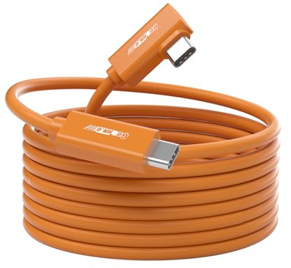 Glasfaser USB C Tethering Kabel 4.5M, Rechtwinkliges 10Gbps VR Cord für Bidirektionale Datenübertragung mit PD 60W, USB 3.2 GEN 2 Link Kabel für VR/Kamera/Sony/Canon/Nikon/MacBook (Orange)