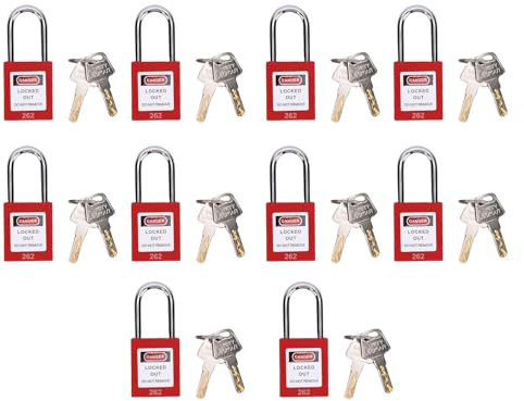 Jeffergarden Jeu de Serrures de Verrouillage, 10 Pièces, Cadenas de sécurité Rouge avec Manille Pop-Up Automatique et Mécanisme de Verrouillage Anti-faux