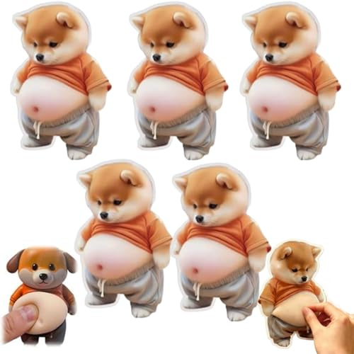 3D Shiba Inu Dog Belly Stickers,Super Soft Silicone Dimensional Belly Anti-Collision Sticker,Pinch Puppy Belly Stress Relief Protectors Stickers (5B)