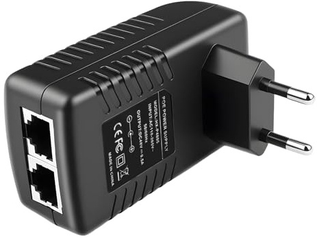 Dewlawn 48V 0.5A POE Injector, 100Mbps EU Stecker Power Over Ethernet Adapter, Wandmontage POE Injector Netzteil, Plug and Play für Ethernet Adapter IP Kamera APs und VoIP Telefone