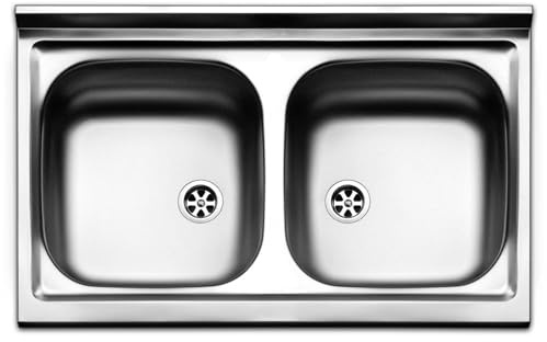 Negrari Vasche Inox 80502P Lavello a 2 Vasche Lavandino Da Incasso per Cucina in Acciaio Misura 80x50 H16,6 cm Con Sifone Autopulente Completo di Piletta e Troppopieno