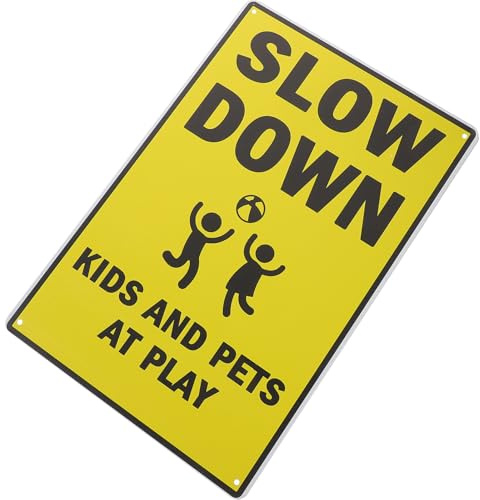 LAPYAPPE Panneau de Signalisation Métallique Facile à Lire Jaune Panneau D'avertissement Ralentissez pour et Route pour Sécurité des Garçon et Filles Jouant