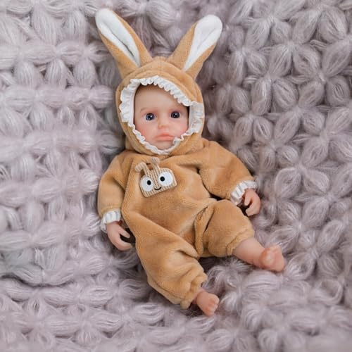 Lonian 4,5 Pollici Mini Reborn Baby Girl Ellie, Realistico Silicone Mini Bambole, Sollievo dallo Stress per i Bambini, ADHD, Autismo, Anziani, Madri in Lutto (Svegliati)