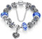 A TE® Charm Pulsera Abalorio Murano Cristal Vidrio Perlas con Cadena de Seguridad #JW-B110 (Azul 18cm)