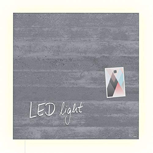 SIGEL GL403 Premium Glas-Magnettafel 48 x 48 cm mit LED-Beleuchtung, Sichtbeton hochglänzend, SGS geprüft, einfache Montage, incl. 3 Magnete, Artverum