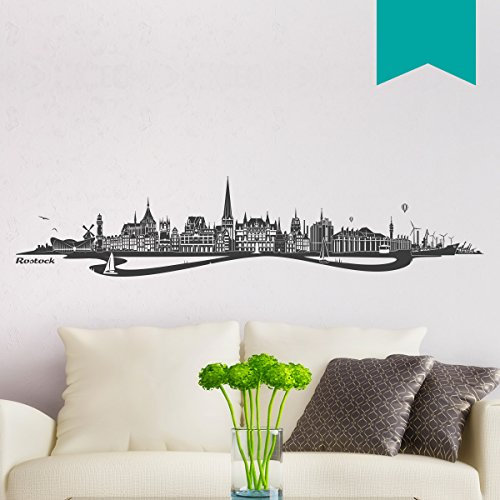 WANDKINGS Wandtattoo - Skyline Rostock (mit Fluss) - 180 x 34 cm - Türkis - Wähle aus 6 Größen & 35 Farben