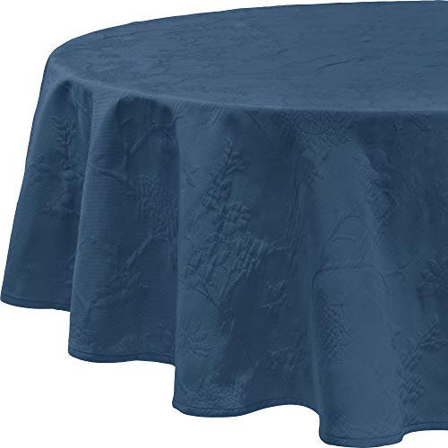 Erwin Müller Tischwäsche, Tischdecke mit Jaquardmuster, Serie Arnsberg blau Größe rund: 160 cm Ø - Robustes Gewebe ist bügelleicht und Lange haltbar, mit hochwertigem Kuvertsaum
