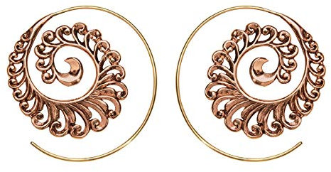 81stgeneration Frauen Messing Kupfer Filigrane Pfauenfedern Creolen Spiral Einfädler Ohrringe