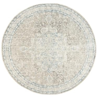 RugVista Nadia Teppich, Ø 200 cm, Cremeweiß/Greige | Vintage, Rund, Niedriger Stapel, Nur chemische Reinigung, Oeko-Tex 100