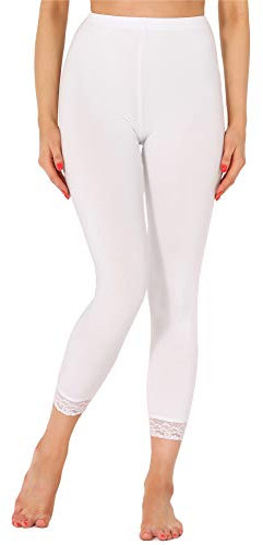 Merry Style 7/8 Leggings Damen Bequeme Leggings mit Spitze aus Viskose MS10-342 (Weiß,L)