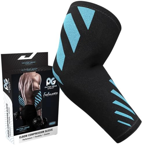 Physix Gear Ellenbogenbandage Herren & Damen Atmungsaktive Tennisarm Bandage Ellenbogen Unterstützung Kompression Ellbogen Bandage Tennisarm Manschette BLAU S