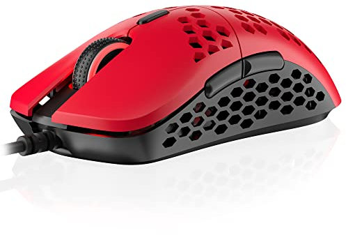 HK Gaming Mira M Souris de jeu RVB ultra légère | Coque en nid d'abeille | 63 g | Max 12 000 ppp | Filaire USB | 6 boutons programmables | Mémoire intégrée | Grips antidérapants | Mira-M Monza