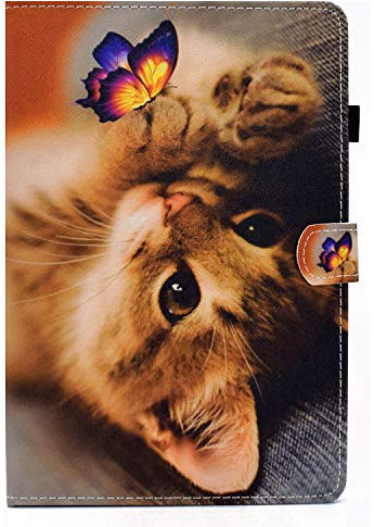 DasKAn Coque en Cuir à Rabat pour Huawei Mediapad T5 / M5 avec Porte-Crayons, Magnétique Folio Support Housse de Protection avec Porte Carte Étui pour Tablette Tactile, Chat Papillon