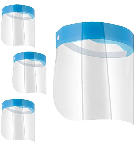Salon World Safety Face Shields (Pack of 4) - Ultra Clear Protective Full Face Shields to Protect Eyes, Nose and Mouth - Anti-Fog PET Plastic, Elastic Headband - Sanitary Droplet Splash Guard Cover