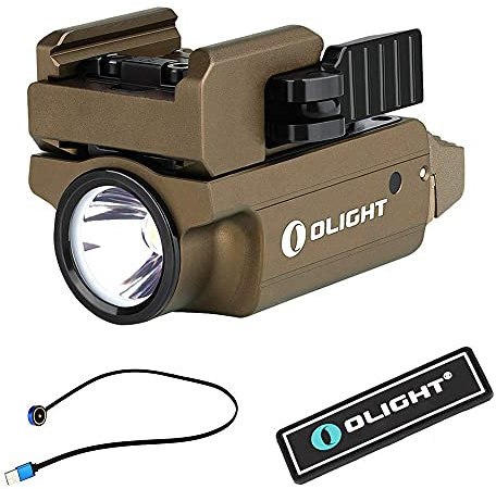 OLIGHT PL-Mini 2 Valkyrie Rechargeable Light 600 Lumens Compact LED Torch, 100 Meter Throw Rail-Mounted Flashlight for Field Search (Desert Tan)