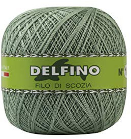 DELFINO Filato Cotone per Uncinetto 100g - Disponibile in più Colori e Spessori - Gomitolo Colore Verde Salvia (921) - Spessore Numero 3 - da Ricamo 100% Filo di Scozia - 100% Made in Italy