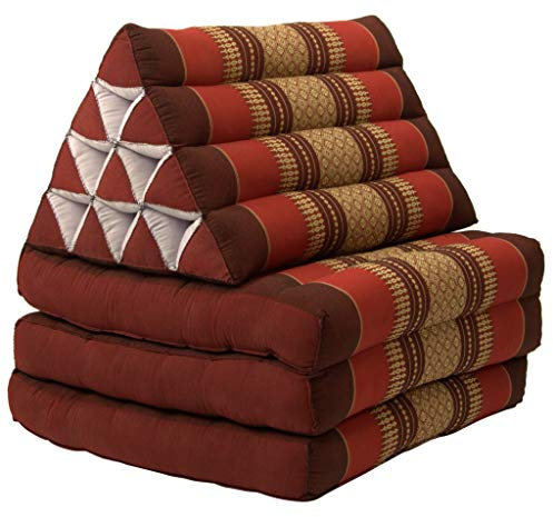 Fine Asianliving Thai Kissen mit Dreieck-Kissen 3 Auflagen Falt-Matratze Boden-Liege-Matte Sitzkissen Thaimatte Kapok 180cm Thai Kissen Meditation Matte Matratze Kapok 301-A08