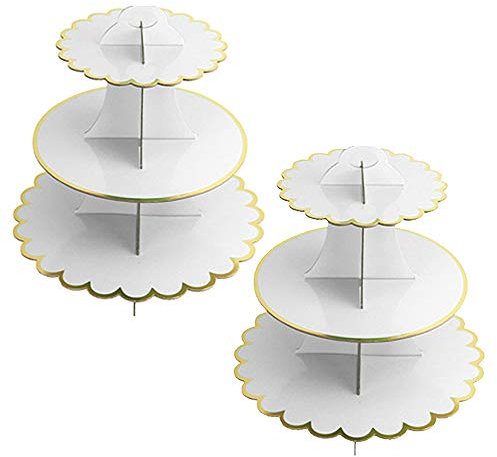 2 Pezzi Alzata per Cupcake Cartone 3 Piani, Supporti per Cupcake Supporto per Dessert Torte per Baby Shower, Compleanni, Feste (White)